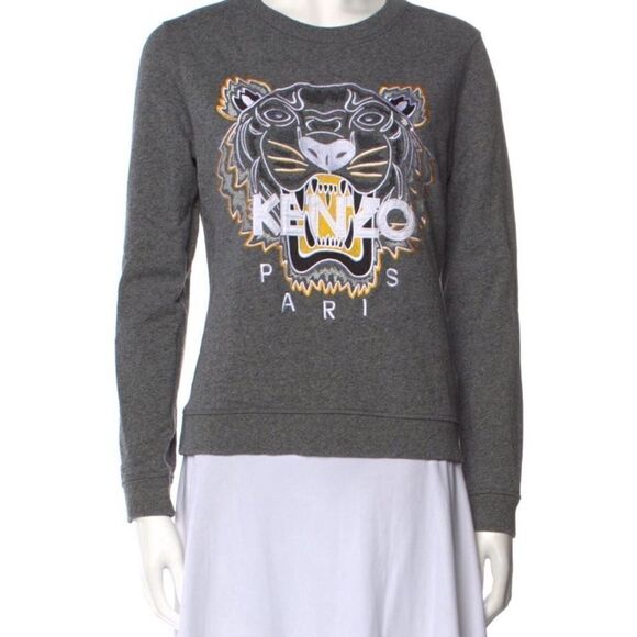 Kenzo Paris gray long sleeve sweatshirt with yellow trim tiger‎ graphic sz small - Picture 1 of 16